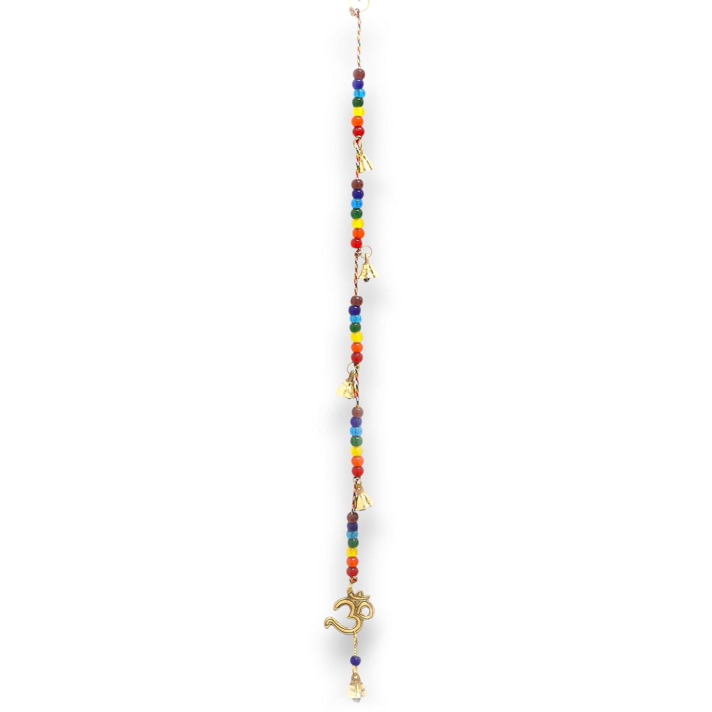 Polished Indian Chimes - Brass OM with Chakra Beads String Bells 53cm featuring natural patterning and unique variations - Luna Panther