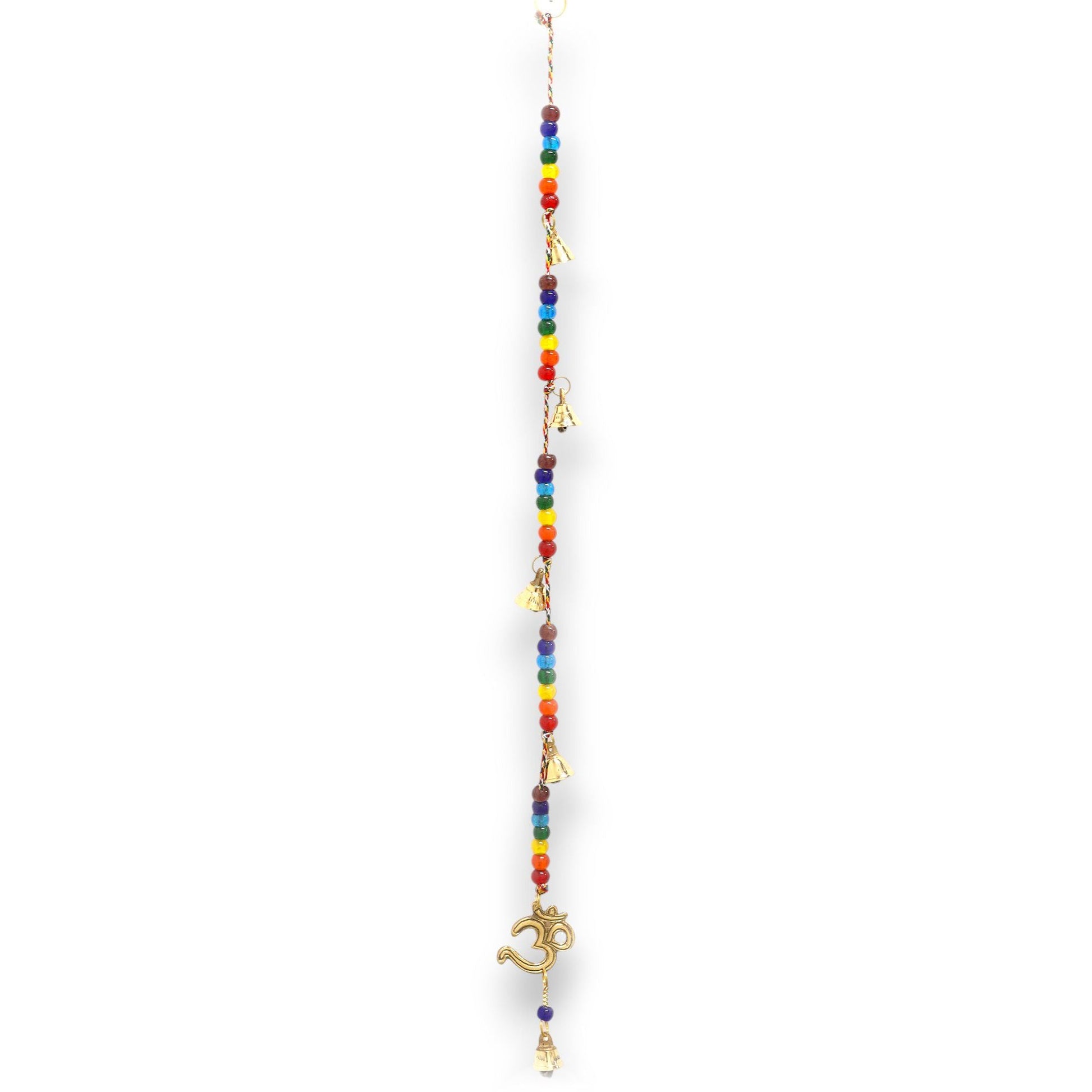 Polished Indian Chimes - Brass OM with Chakra Beads String Bells 53cm featuring natural patterning and unique variations - Luna Panther