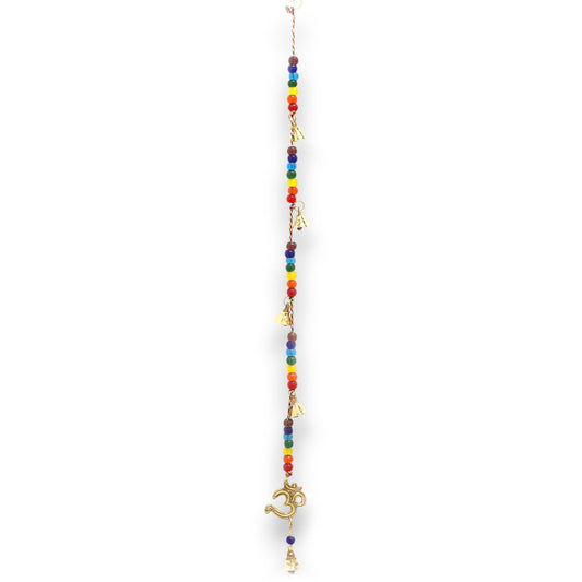 Polished Indian Chimes - Brass OM with Chakra Beads String Bells 53cm featuring natural patterning and unique variations - Luna Panther