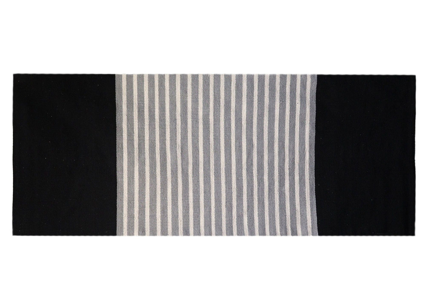 Polished Indian Cotton Rug - 70x170cm - Black / Grey featuring natural patterning and unique variations - Luna Panther