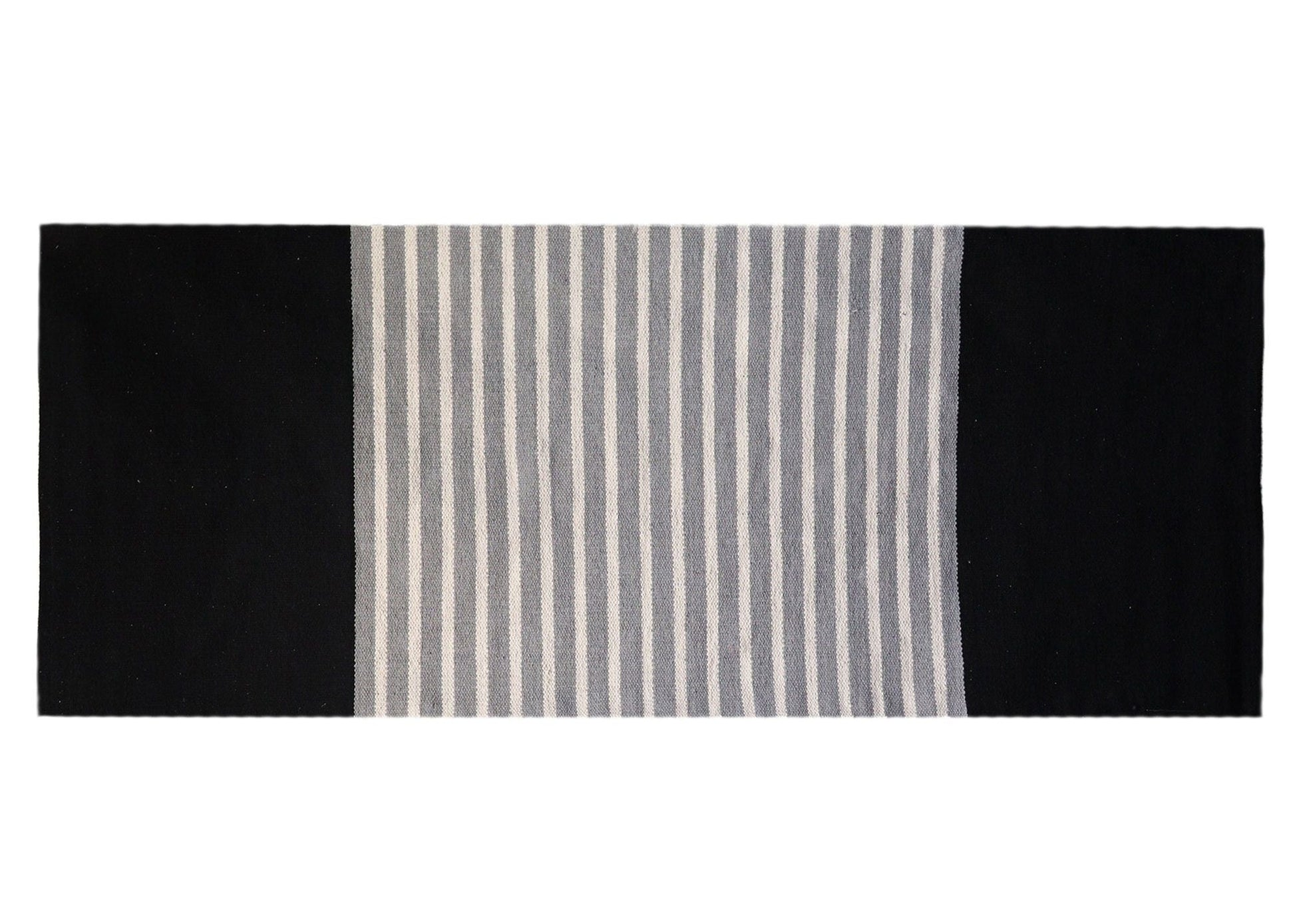 Polished Indian Cotton Rug - 70x170cm - Black / Grey featuring natural patterning and unique variations - Luna Panther