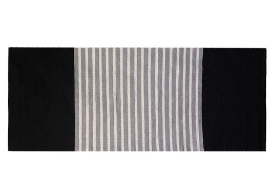 Polished Indian Cotton Rug - 70x170cm - Black / Grey featuring natural patterning and unique variations - Luna Panther