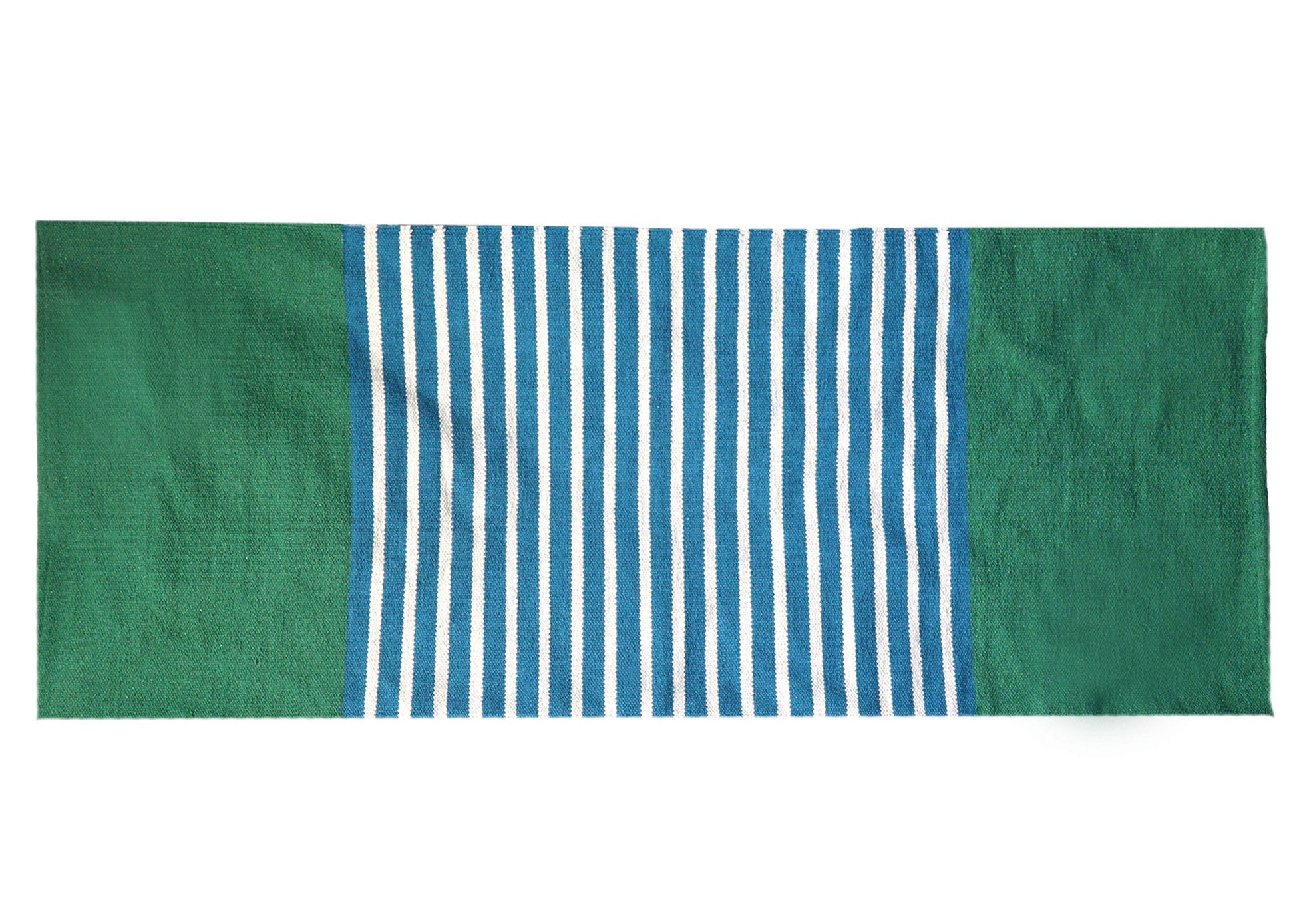 Polished Indian Cotton Rug - 70x170cm - Blue/ Green featuring natural patterning and unique variations - Luna Panther