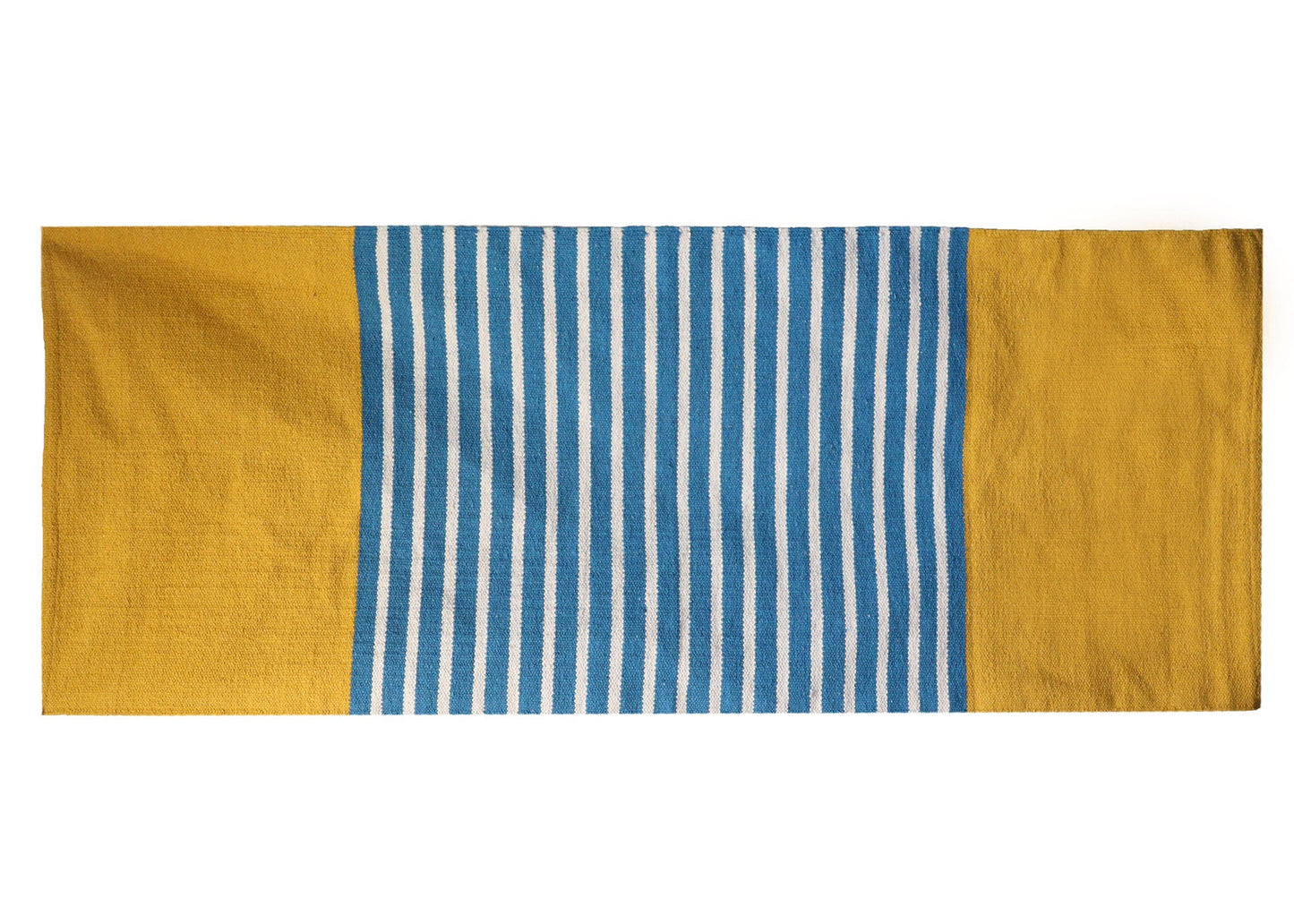 Polished Indian Cotton Rug - 70x170cm - Yellow/ Blue featuring natural patterning and unique variations - Luna Panther
