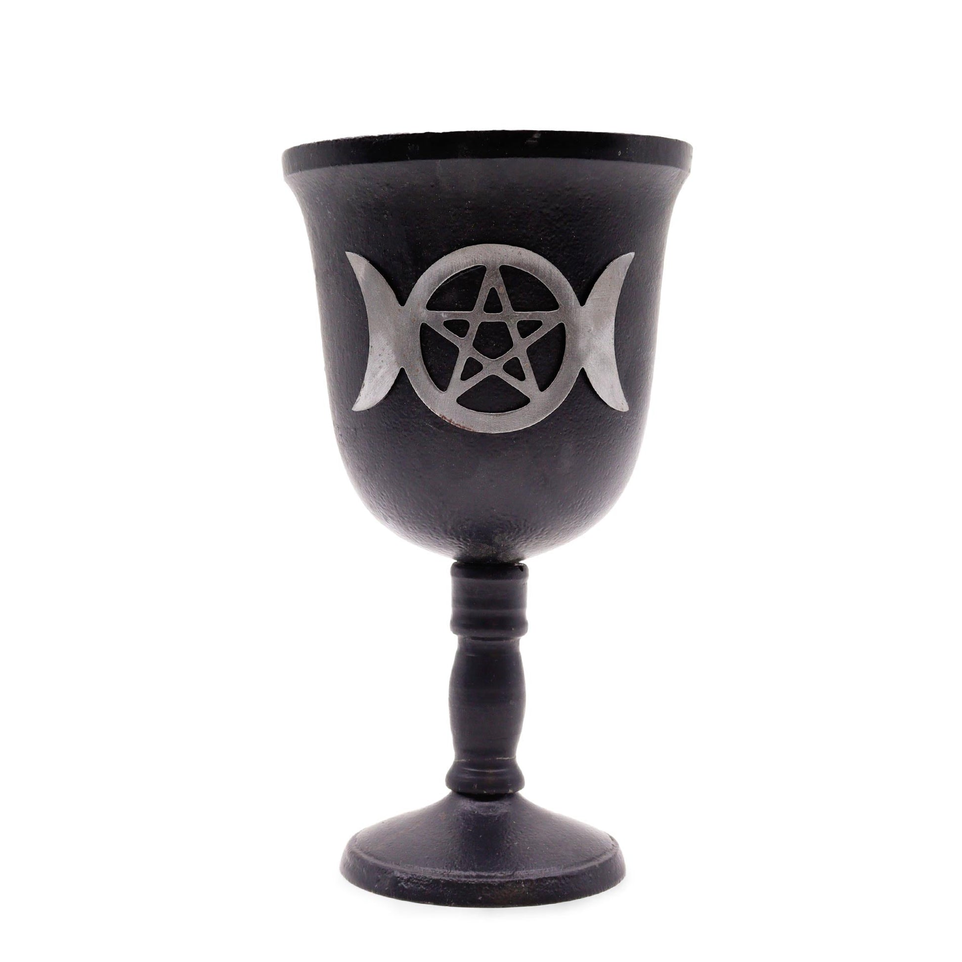 Polished Iron Ritual Goblet - Triple Moon - 20x11cm featuring natural patterning and unique variations - Luna Panther