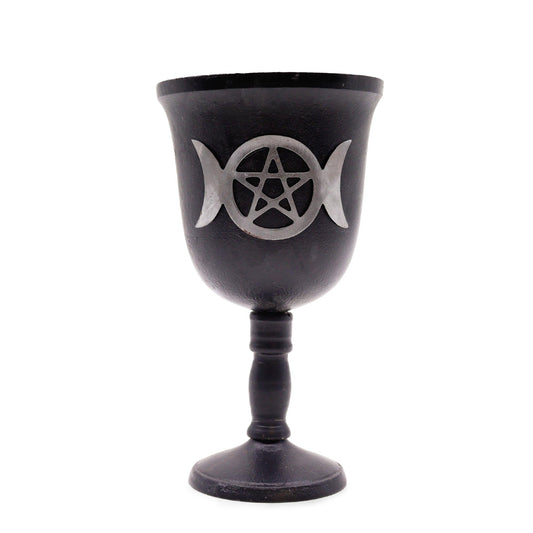 Polished Iron Ritual Goblet - Triple Moon - 20x11cm featuring natural patterning and unique variations - Luna Panther