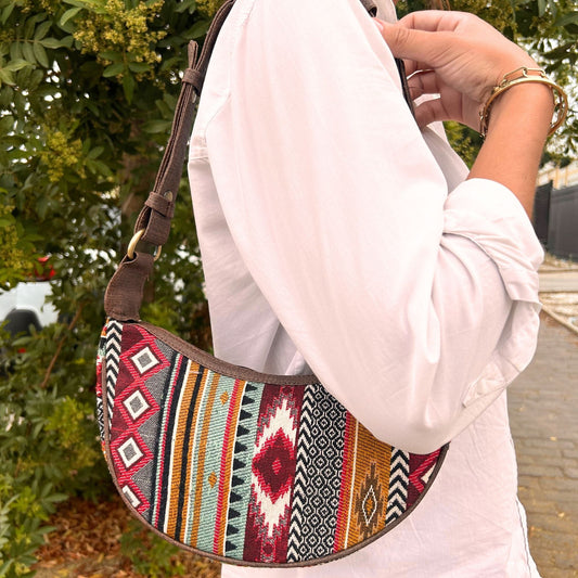 Polished Jacquard Hobo Bag - Rich Browns (brown strap) featuring natural patterning and unique variations - Luna Panther
