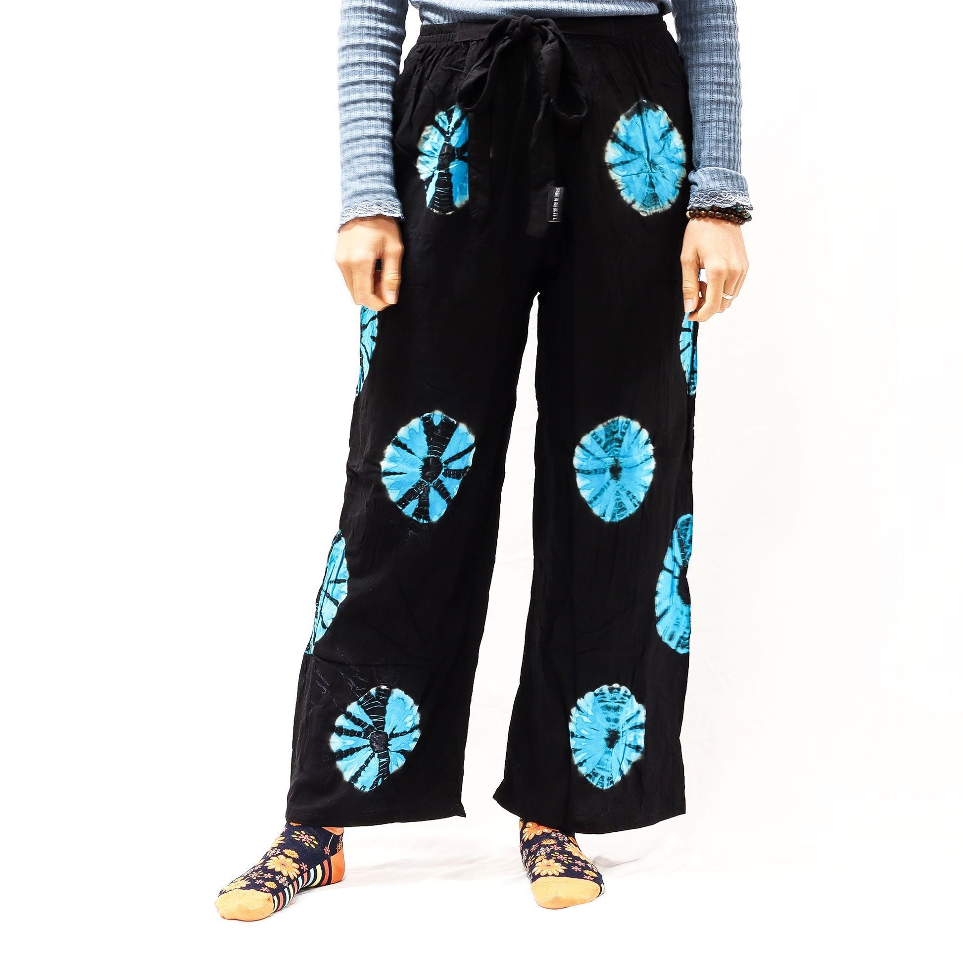 Japanese Style Lounge Pants - Black & Blue - L - Luna Panther