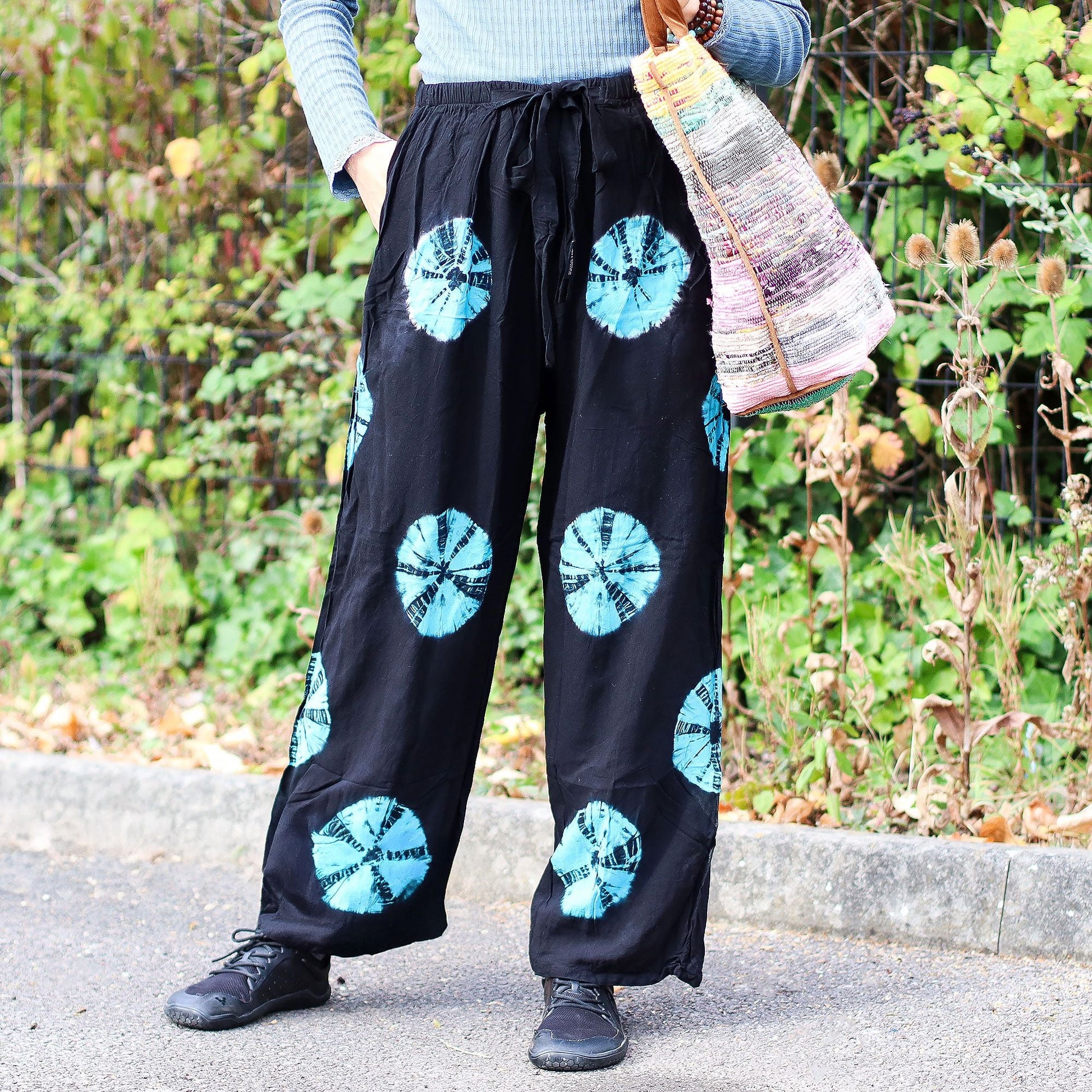 Japanese Style Lounge Pants - Black & Blue - M - Luna Panther