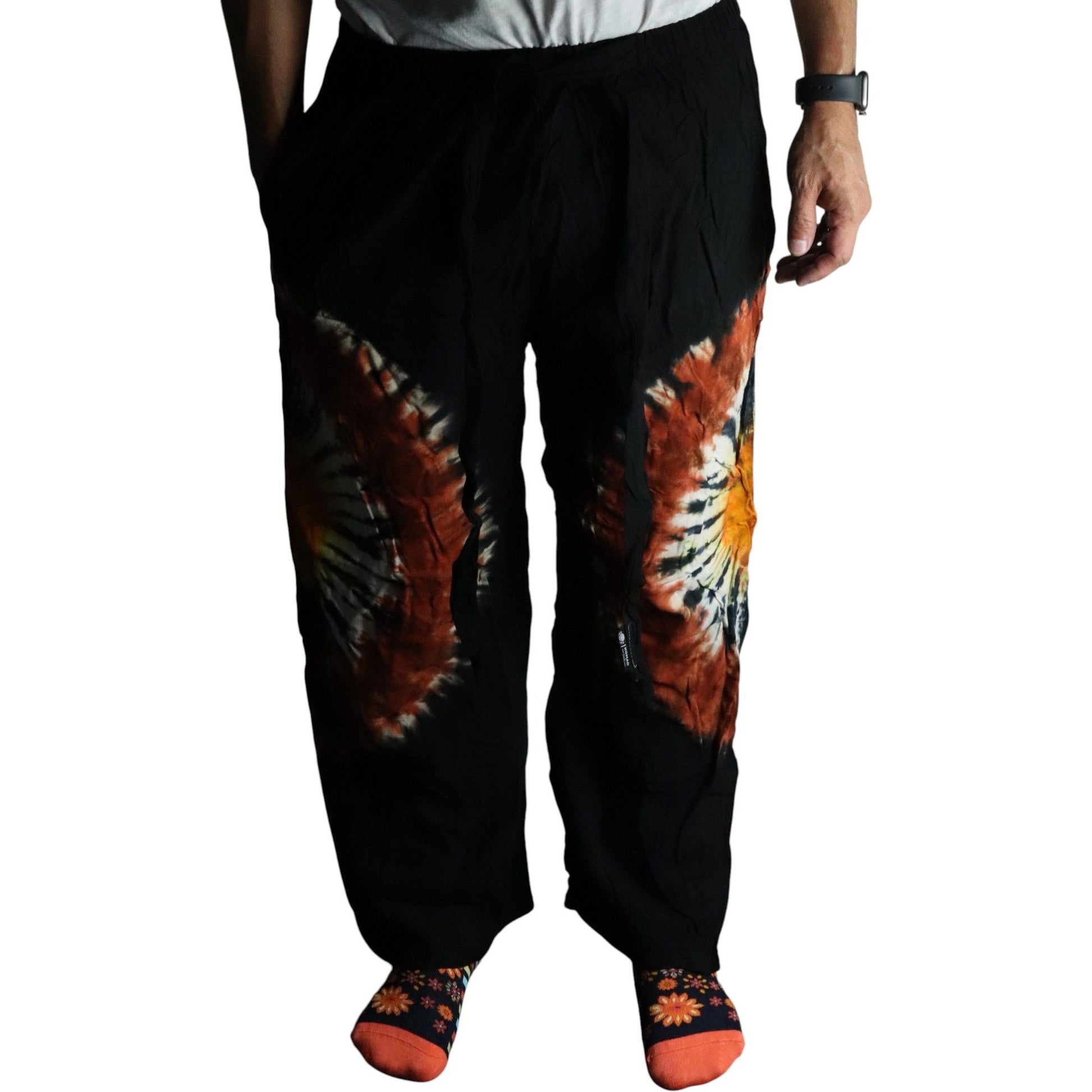 Japanese Style Lounge Pants - Black Chocolate & Orange - L - Luna Panther
