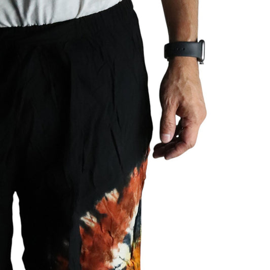 Japanese Style Lounge Pants - Black Chocolate & Orange - L - Luna Panther