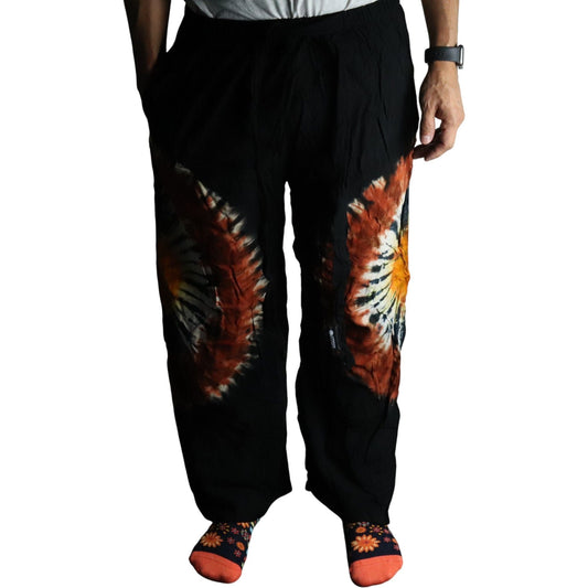 Japanese Style Lounge Pants - Black Chocolate & Orange - M - Luna Panther