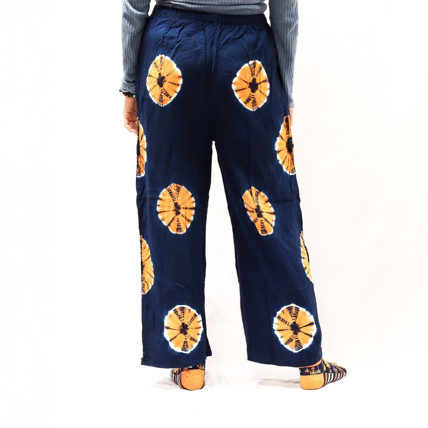 Japanese Style Lounge Pants - Blue & Orange - L - Luna Panther