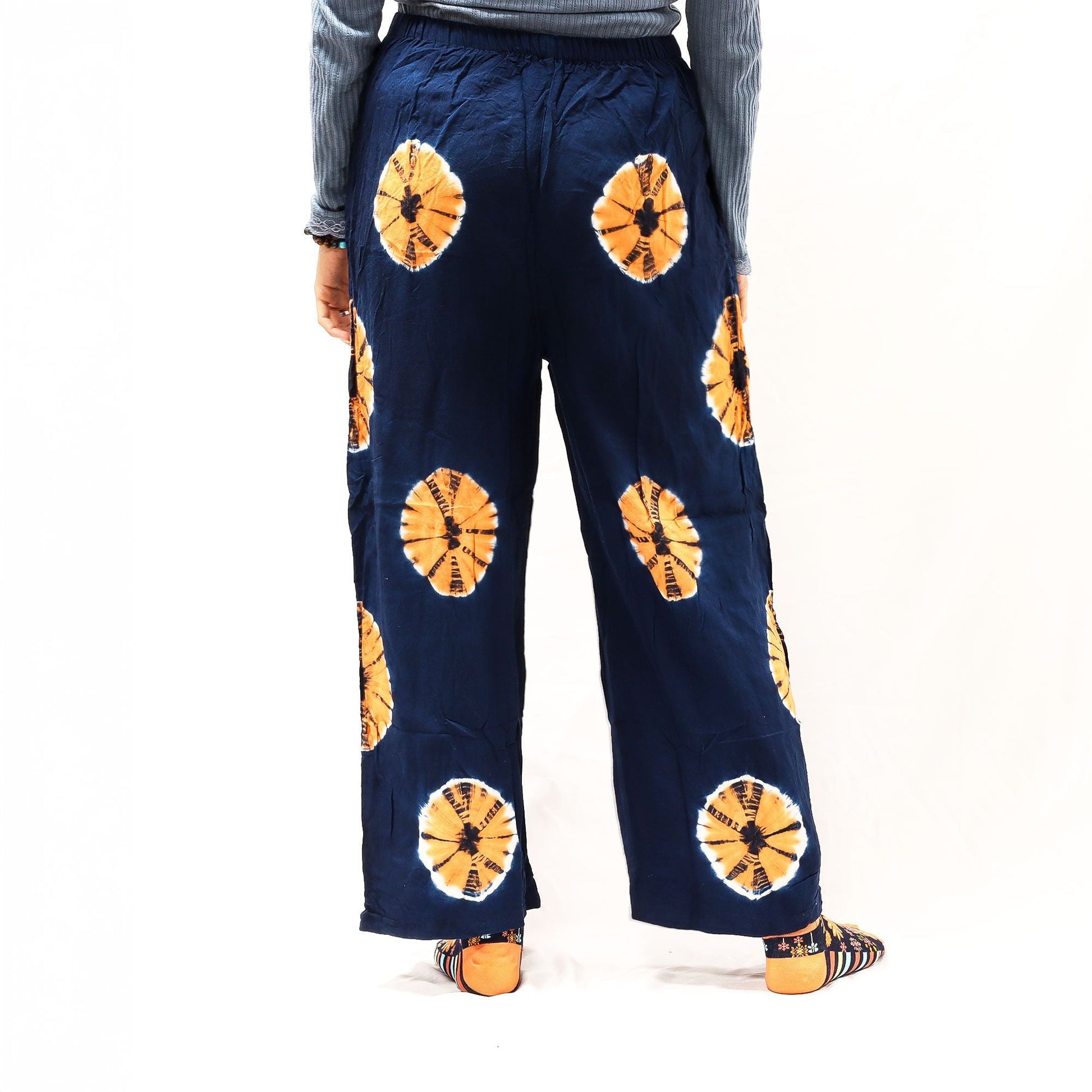 Japanese Style Lounge Pants - Blue & Orange - M - Luna Panther
