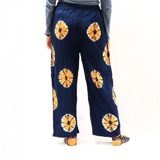 Japanese Style Lounge Pants - Blue & Orange - M - Luna Panther