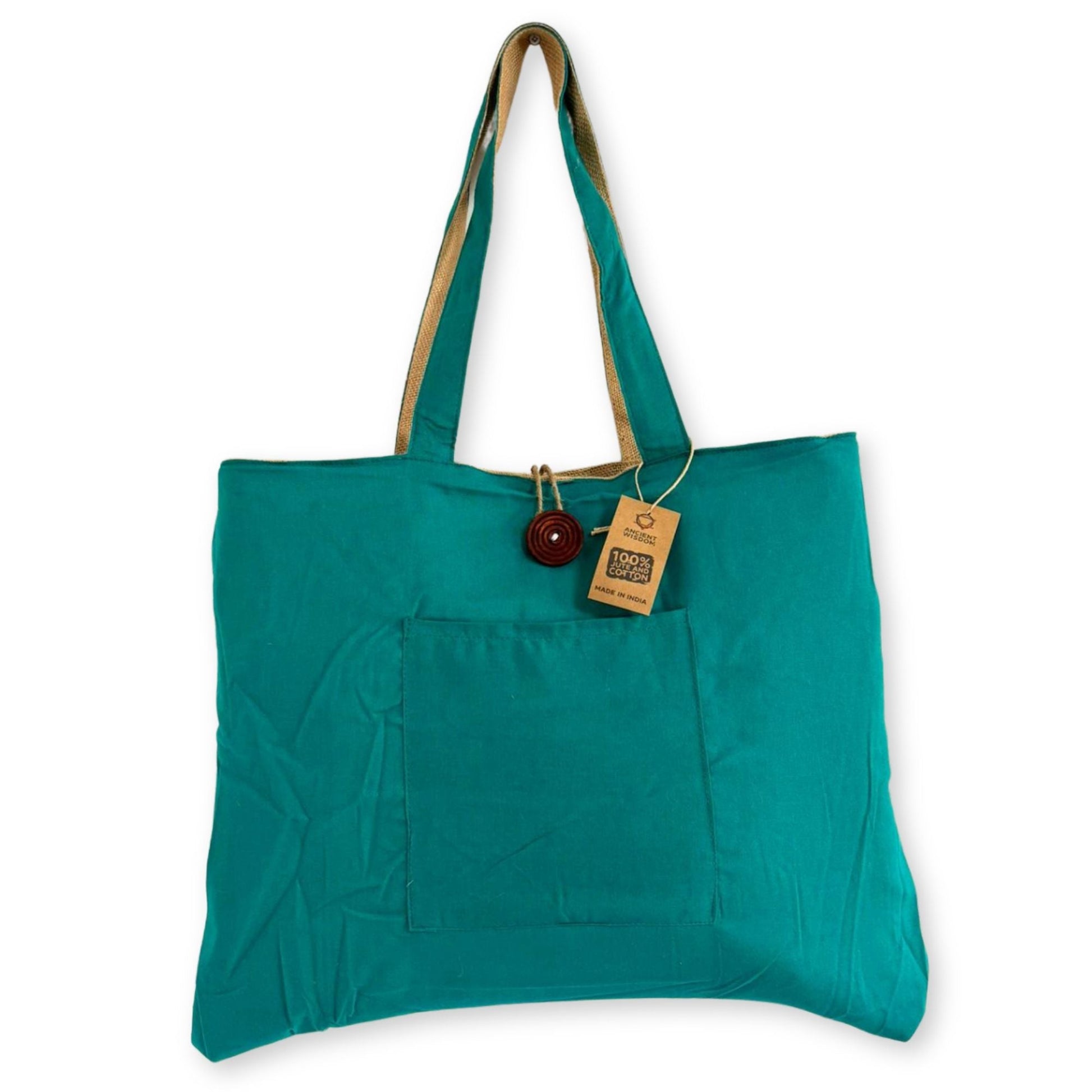 Polished Jute & Cotton Reversible Big Bag - Teal featuring natural patterning and unique variations - Luna Panther