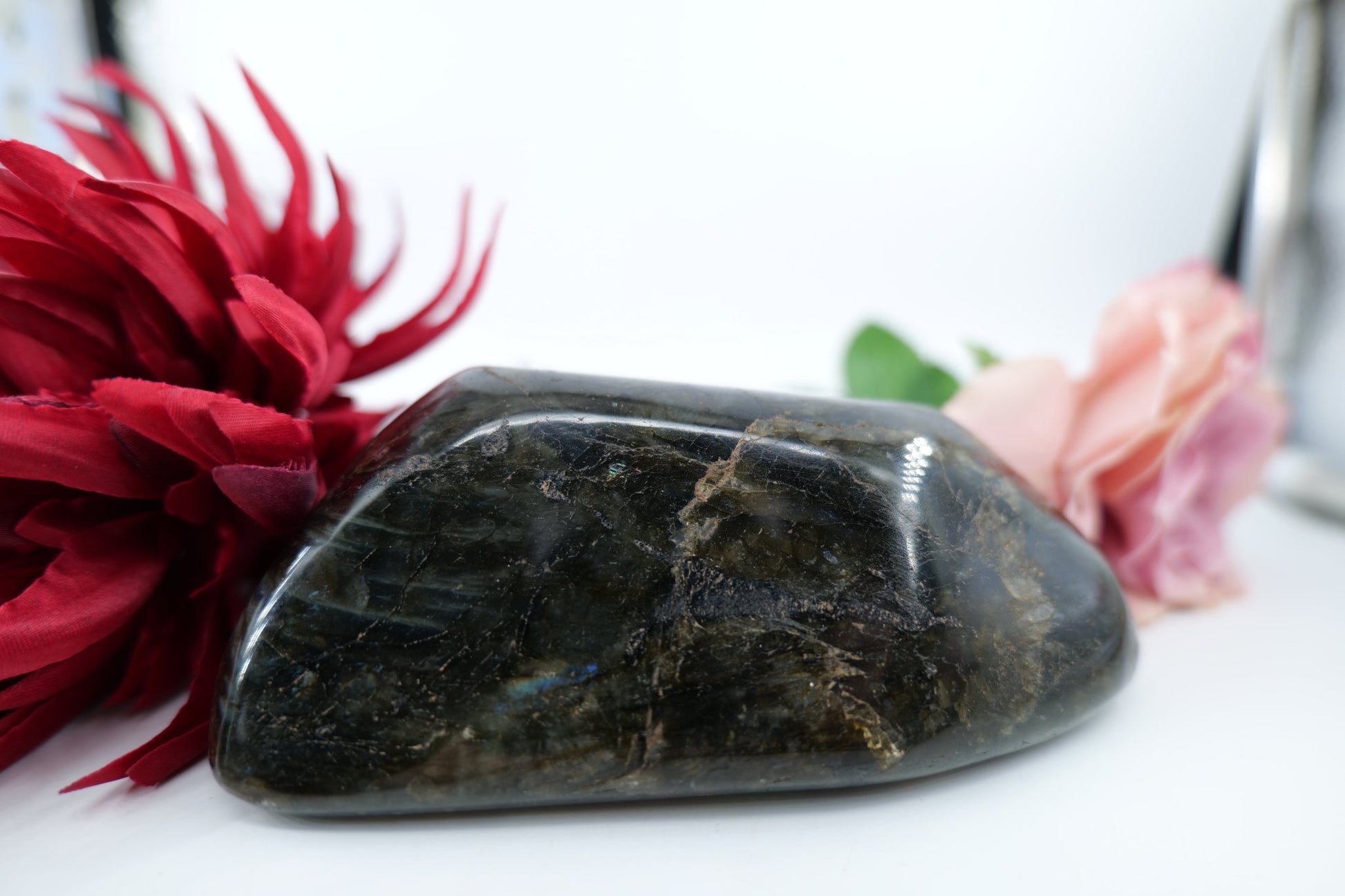 Polished Labradorite Freeform 1295G featuring blue flash and iridescent shimmer - Luna Panther