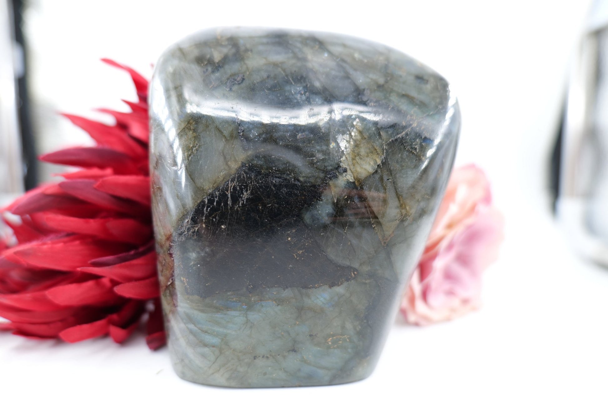 Polished Labradorite Freeform 1417G featuring blue flash and iridescent shimmer - Luna Panther