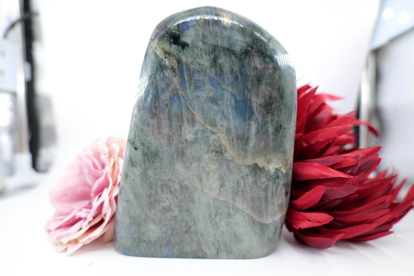 Polished Labradorite Freeform - 1480g featuring blue flash and iridescent shimmer - Luna Panther