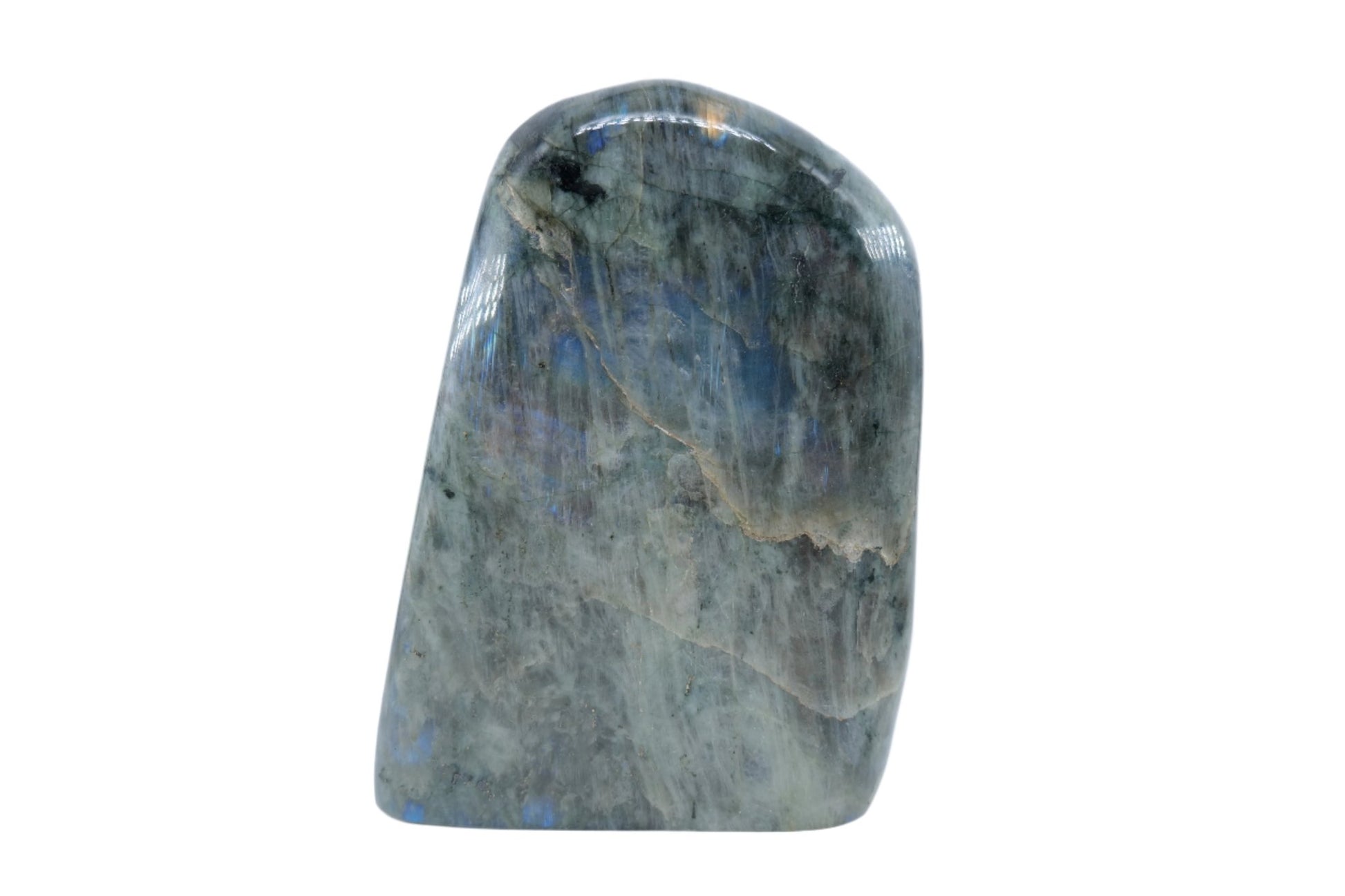 Polished Labradorite Freeform 1480G featuring blue flash and iridescent shimmer - Luna Panther