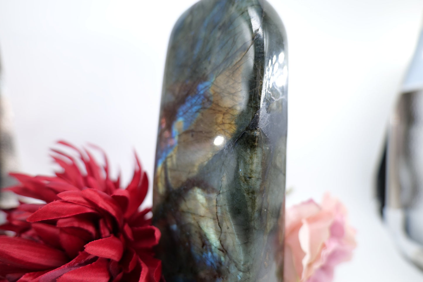 Polished Labradorite Freeform 1695G featuring blue flash and iridescent shimmer - Luna Panther