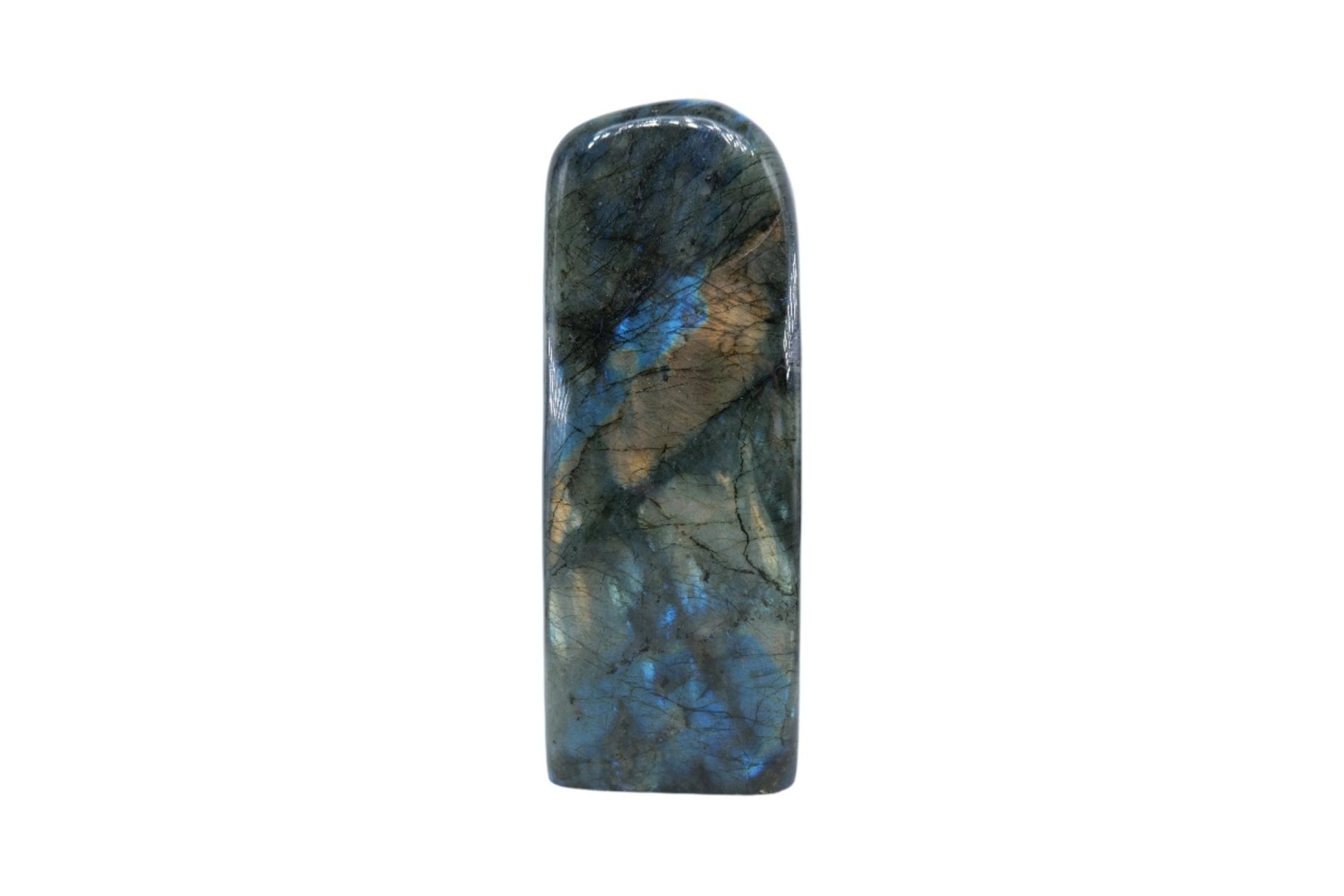 Polished Labradorite Freeform 1695G featuring blue flash and iridescent shimmer - Luna Panther