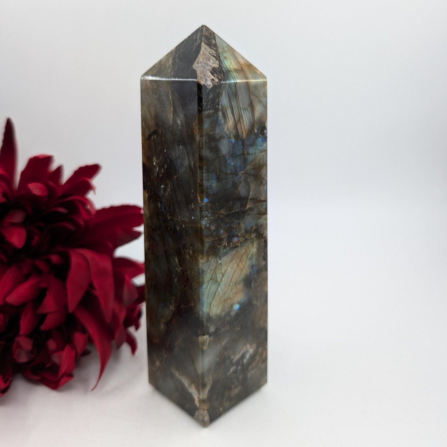 Polished Labradorite Tower 514g featuring blue flash and iridescent shimmer - Luna Panther