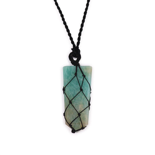 Laced Gemstone Flat Point Pendant - Amazonite - Luna Panther