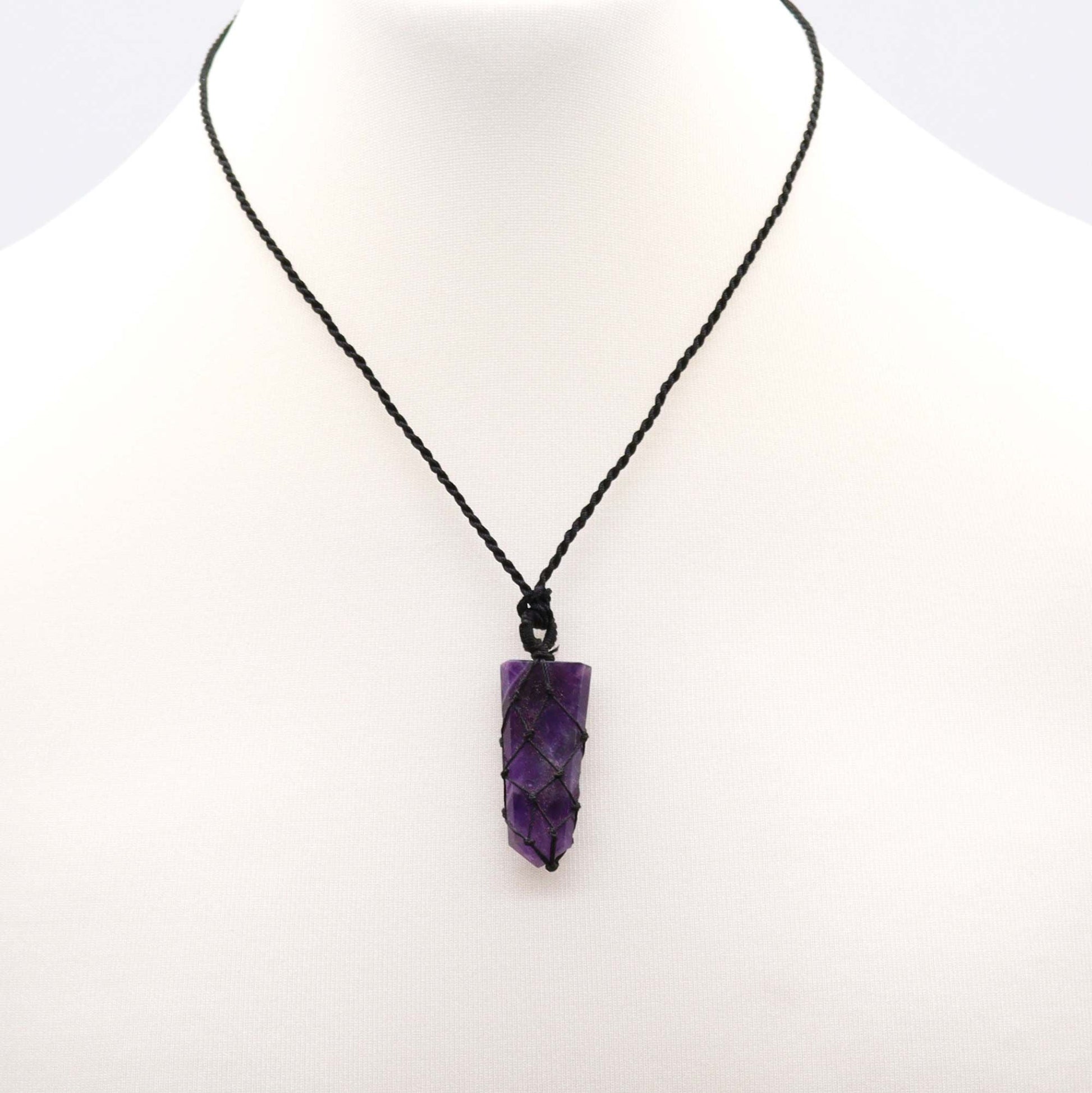 Laced Gemstone Flat Point Pendant - Amethyst - Luna Panther
