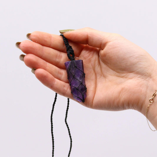 Laced Gemstone Flat Point Pendant - Amethyst - Luna Panther alternate view