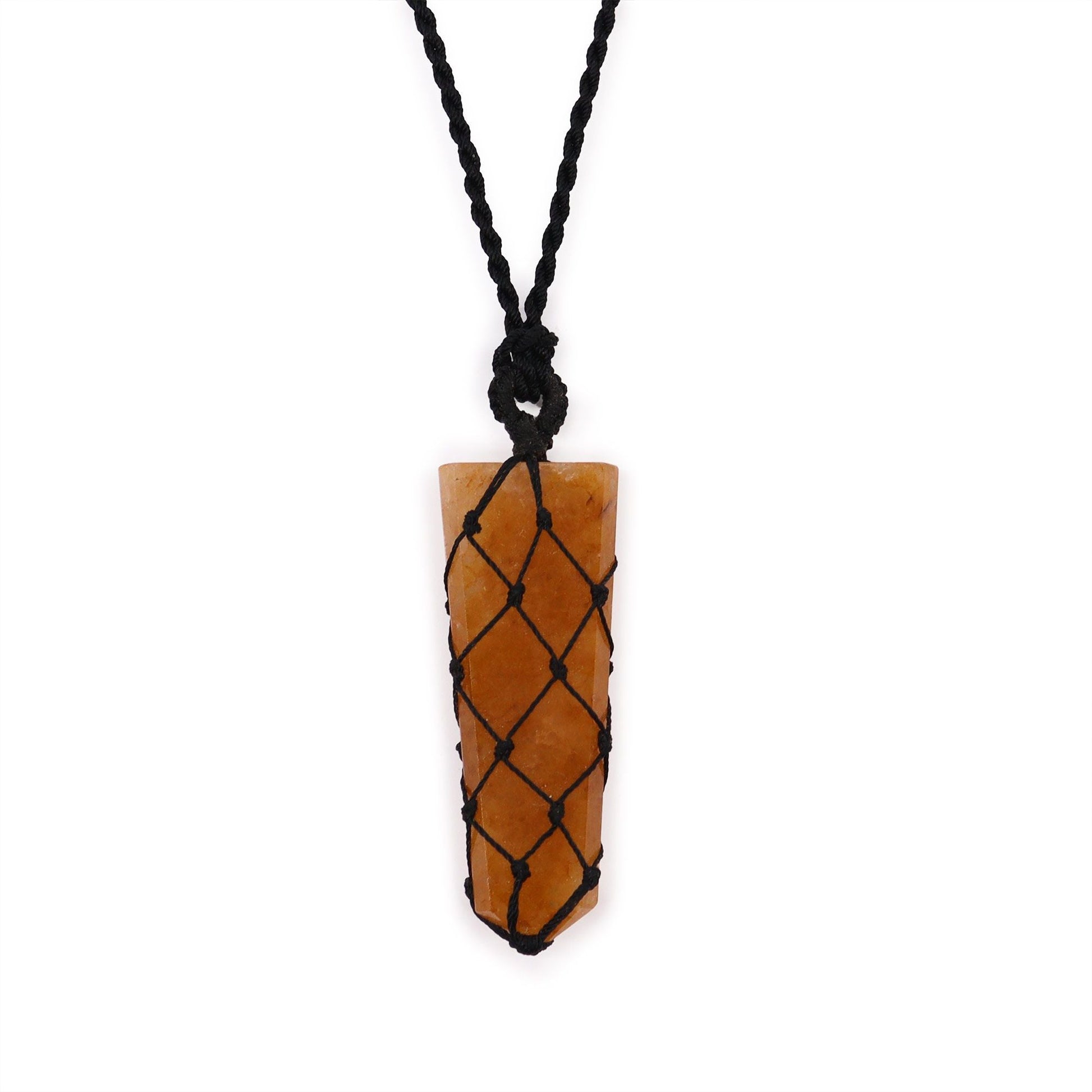 Laced Gemstone Flat Point Pendant - Golden Quartz - Luna Panther