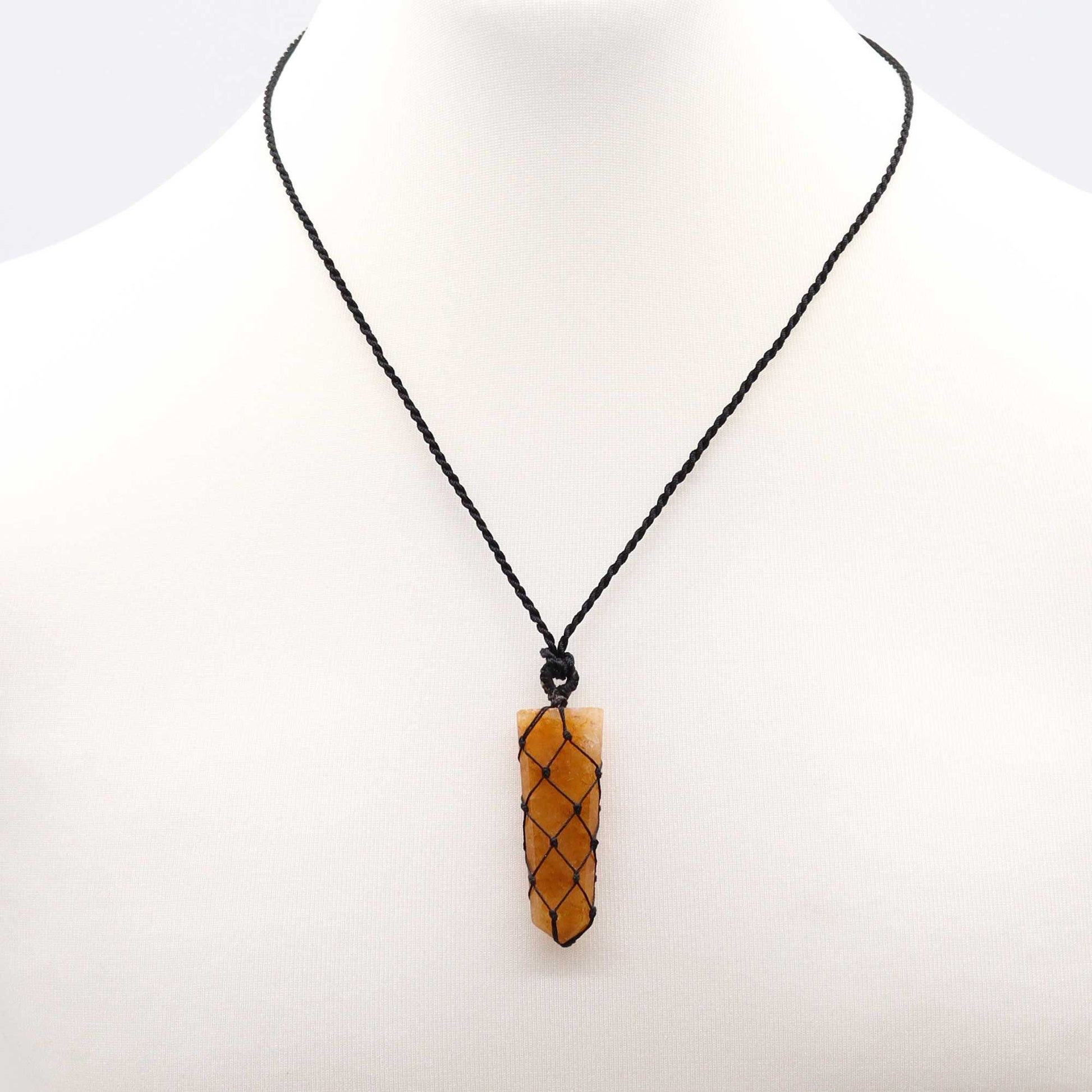 Laced Gemstone Flat Point Pendant - Golden Quartz - Luna Panther