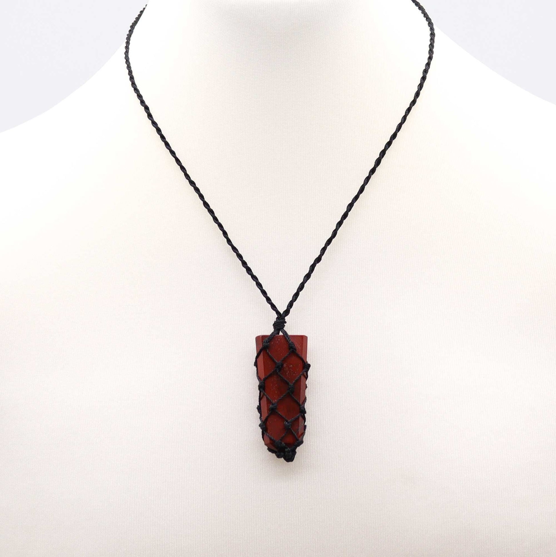 Laced Gemstone Flat Point Pendant - Red Jasper - Luna Panther