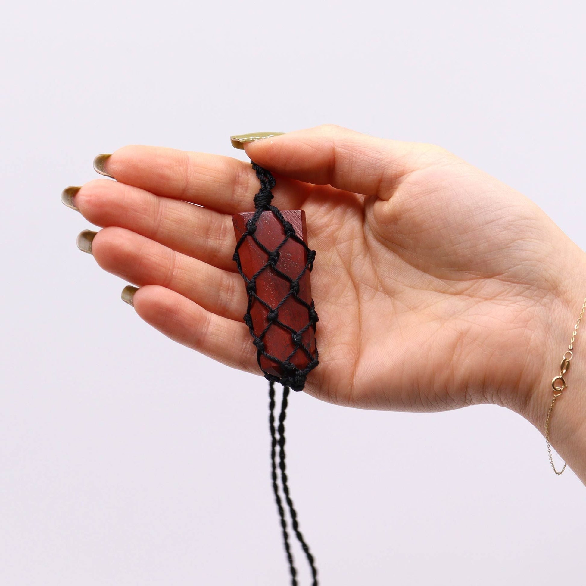 Laced Gemstone Flat Point Pendant - Red Jasper - Luna Panther