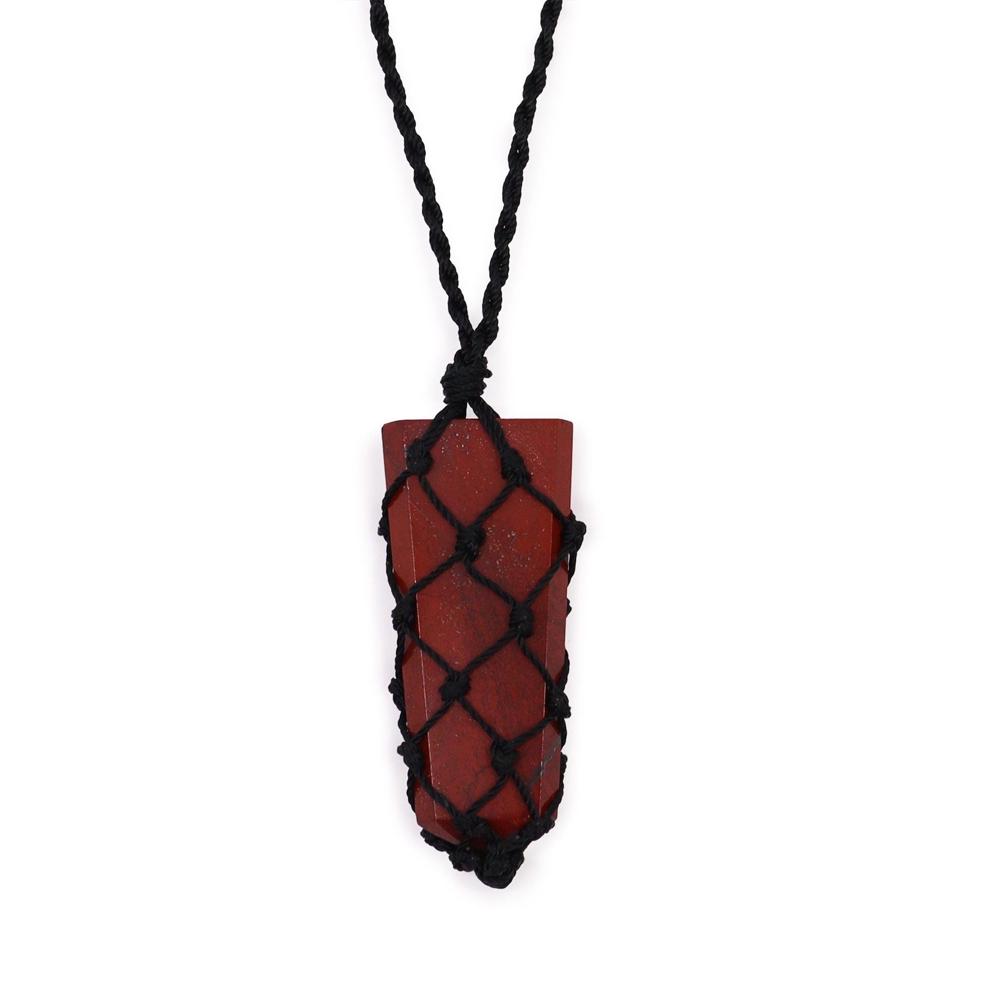 Laced Gemstone Flat Point Pendant - Red Jasper - Luna Panther
