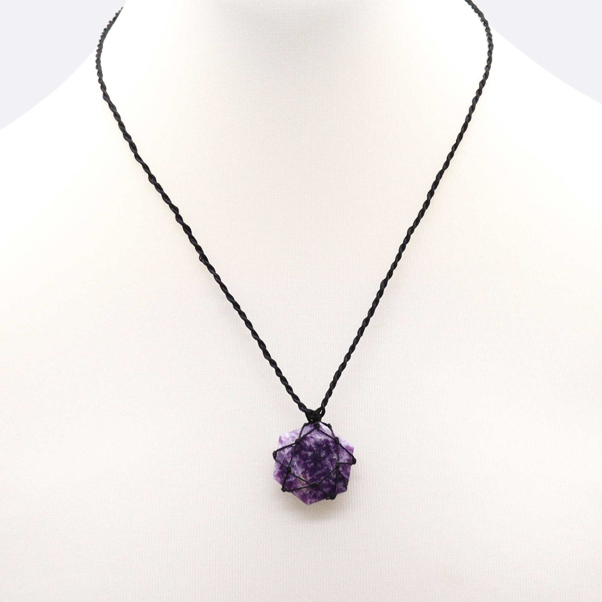 Laced Gemstone Hexagon Pendant - Lepidolite - Luna Panther