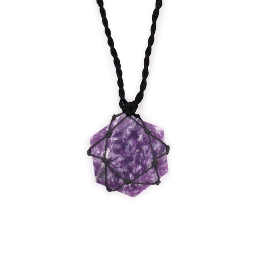 Laced Gemstone Hexagon Pendant - Lepidolite - Luna Panther