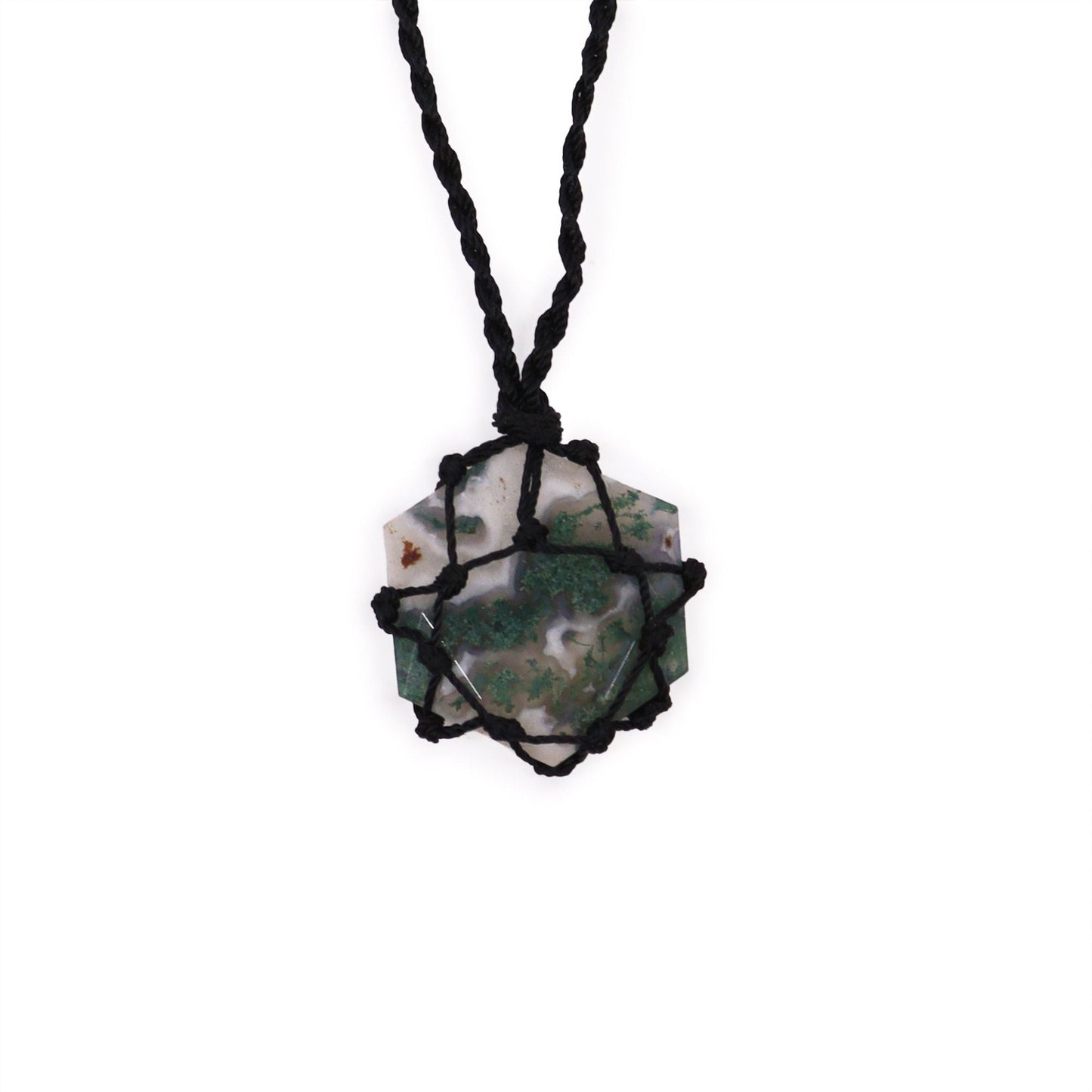 Laced Gemstone Hexagon Pendant - Moss Agate - Luna Panther
