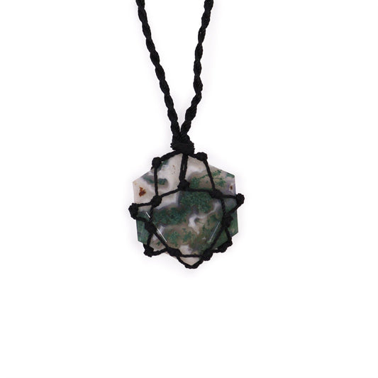 Laced Gemstone Hexagon Pendant - Moss Agate - Luna Panther
