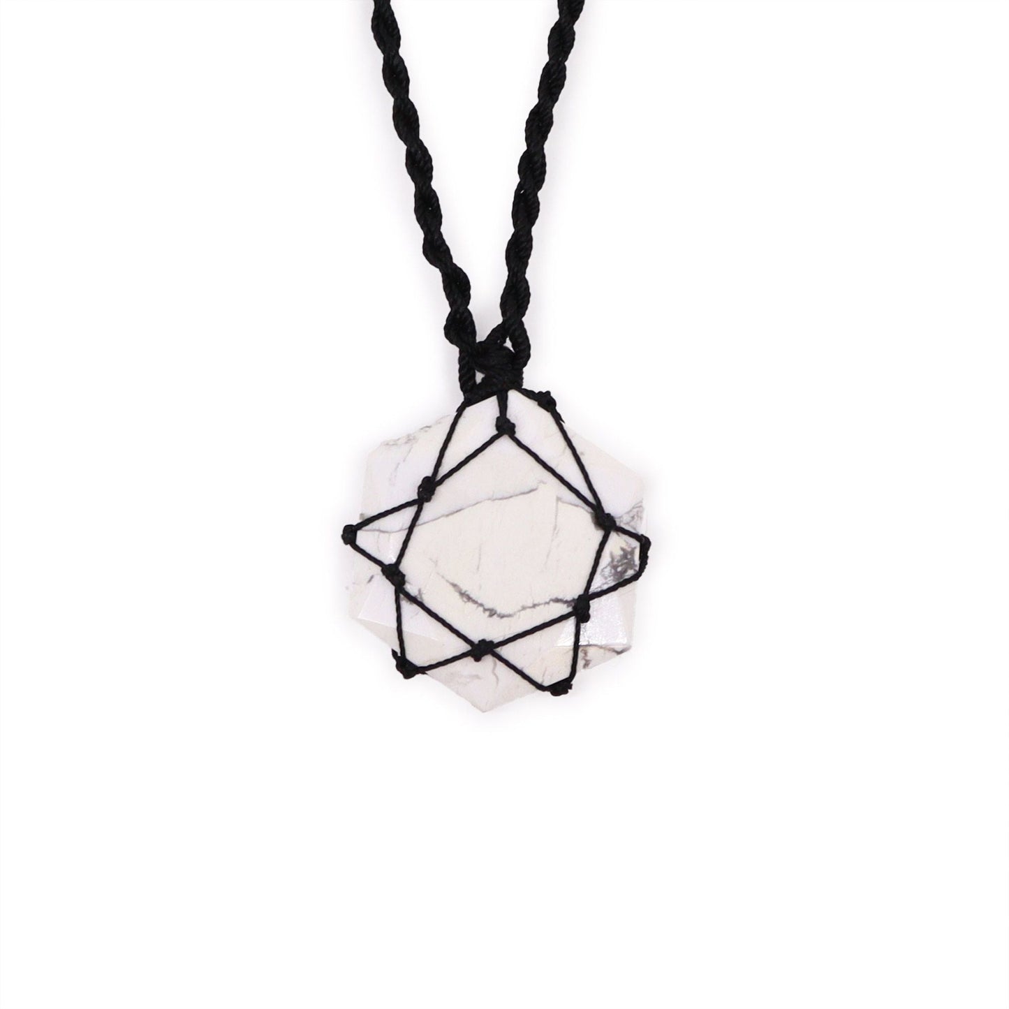 Laced Gemstone Hexagon Pendant - White Howlite - Luna Panther