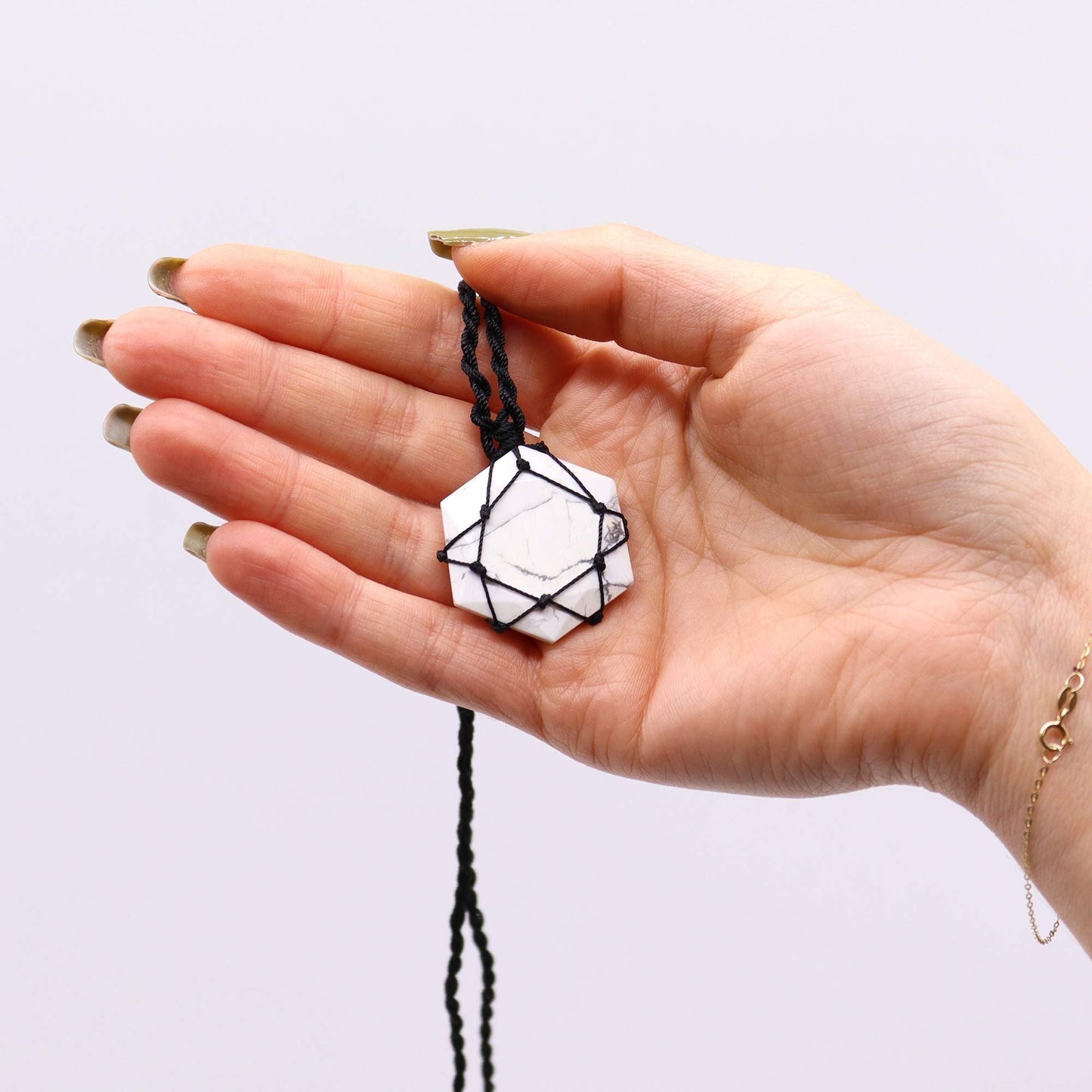 Laced Gemstone Hexagon Pendant - White Howlite - Luna Panther