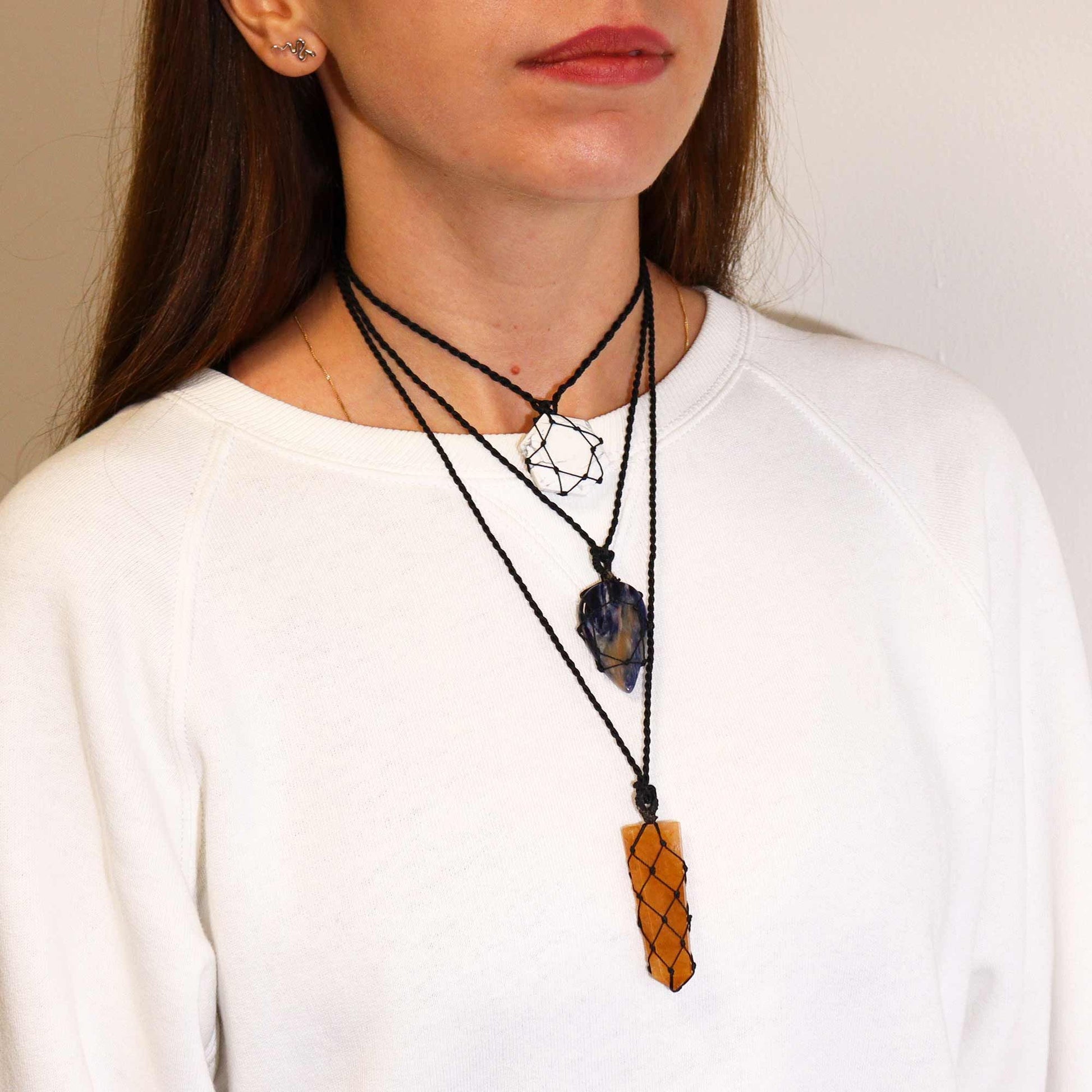 Laced Gemstone Hexagon Pendant - White Howlite - Luna Panther