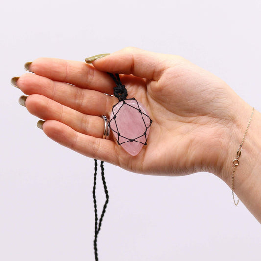 Laced Gemstone Teardrop Pendant - Rose Quartz - Luna Panther