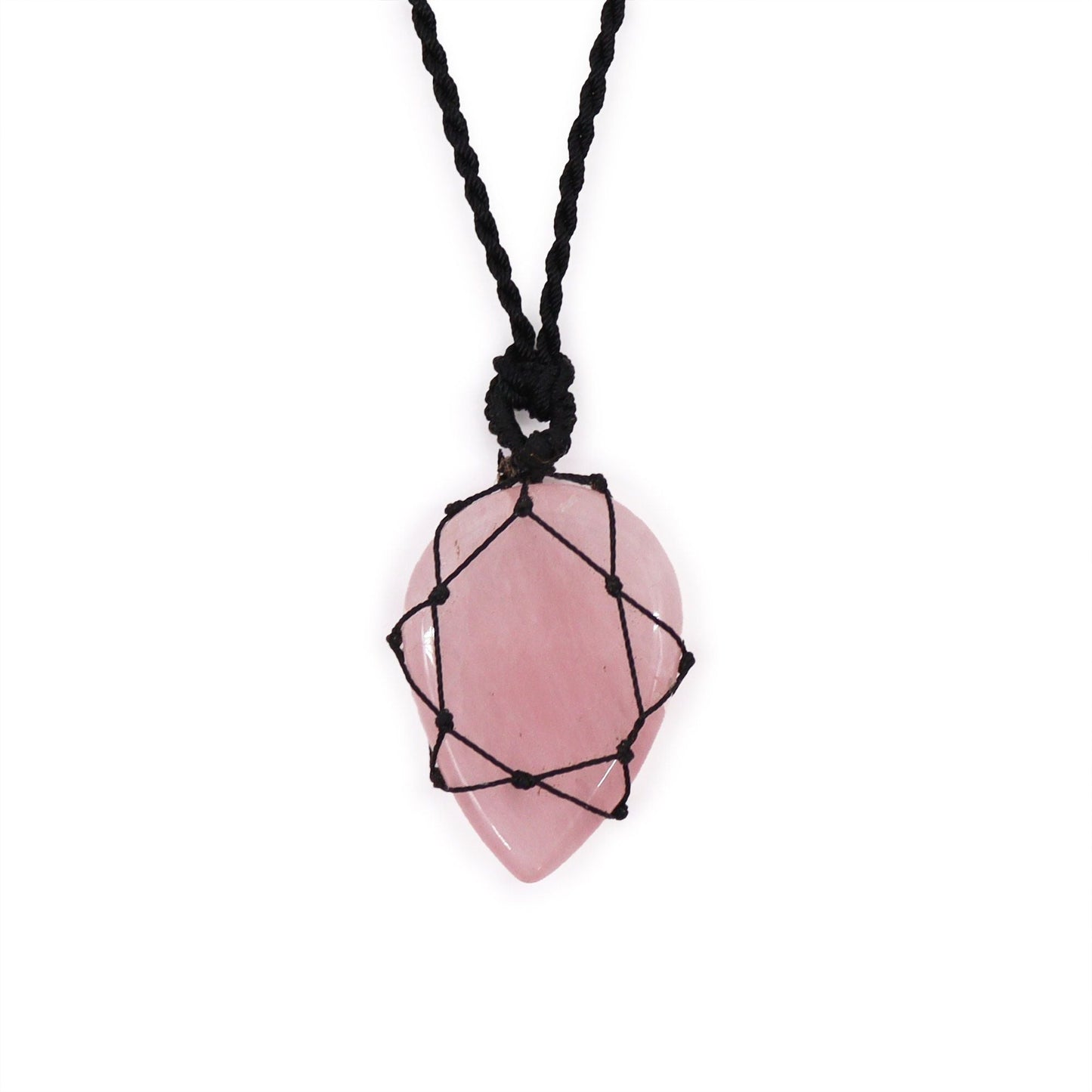 Laced Gemstone Teardrop Pendant - Rose Quartz - Luna Panther