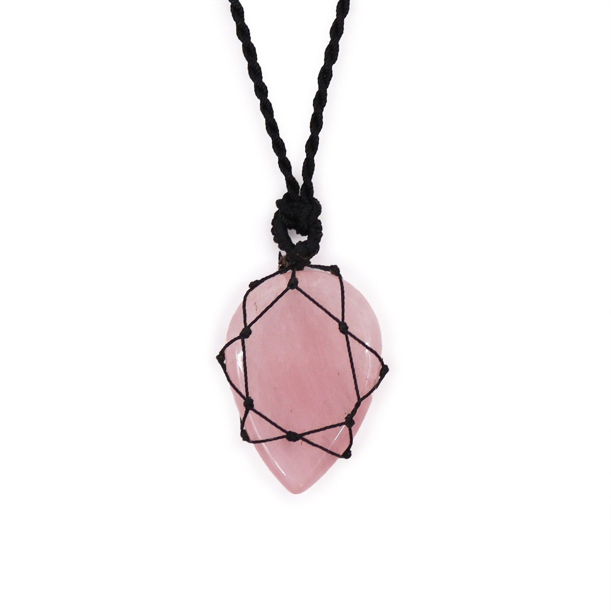 Laced Gemstone Teardrop Pendant - Rose Quartz - Luna Panther