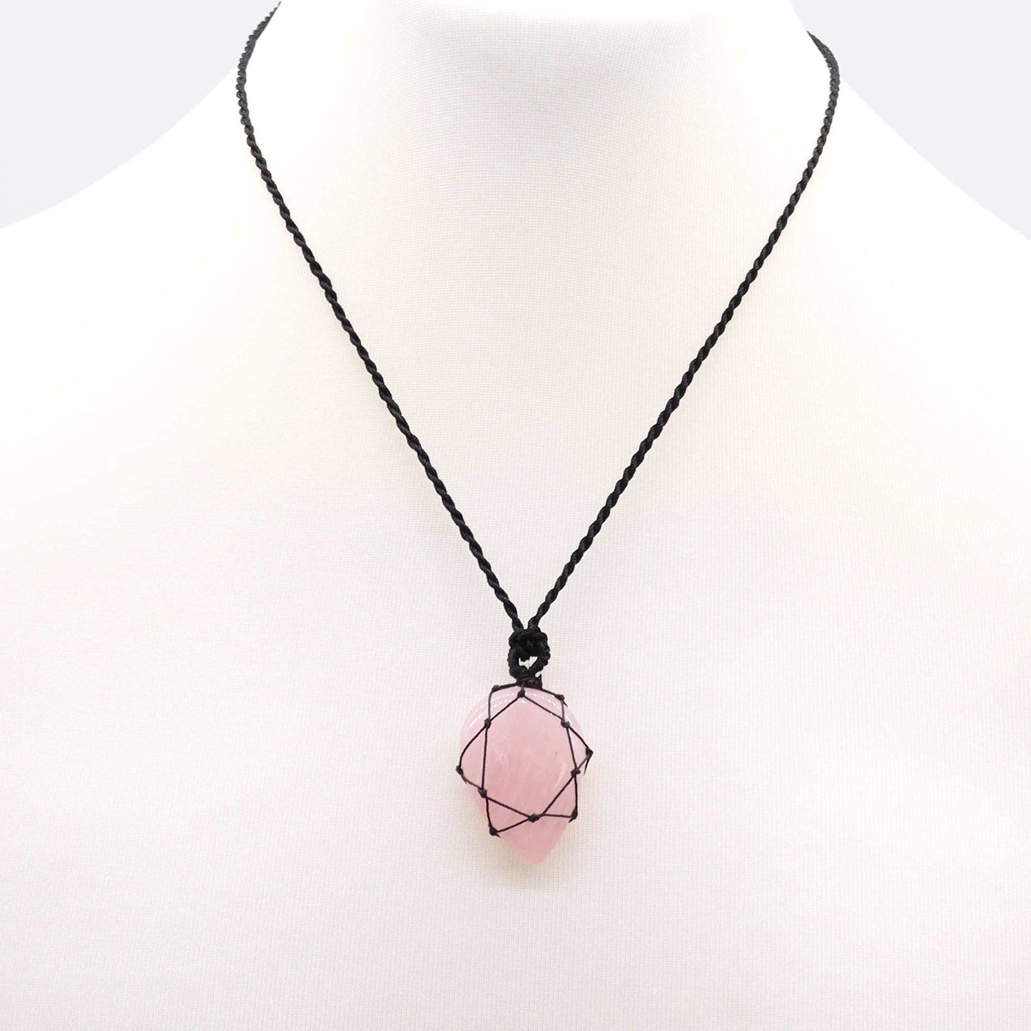 Laced Gemstone Teardrop Pendant - Rose Quartz - Luna Panther