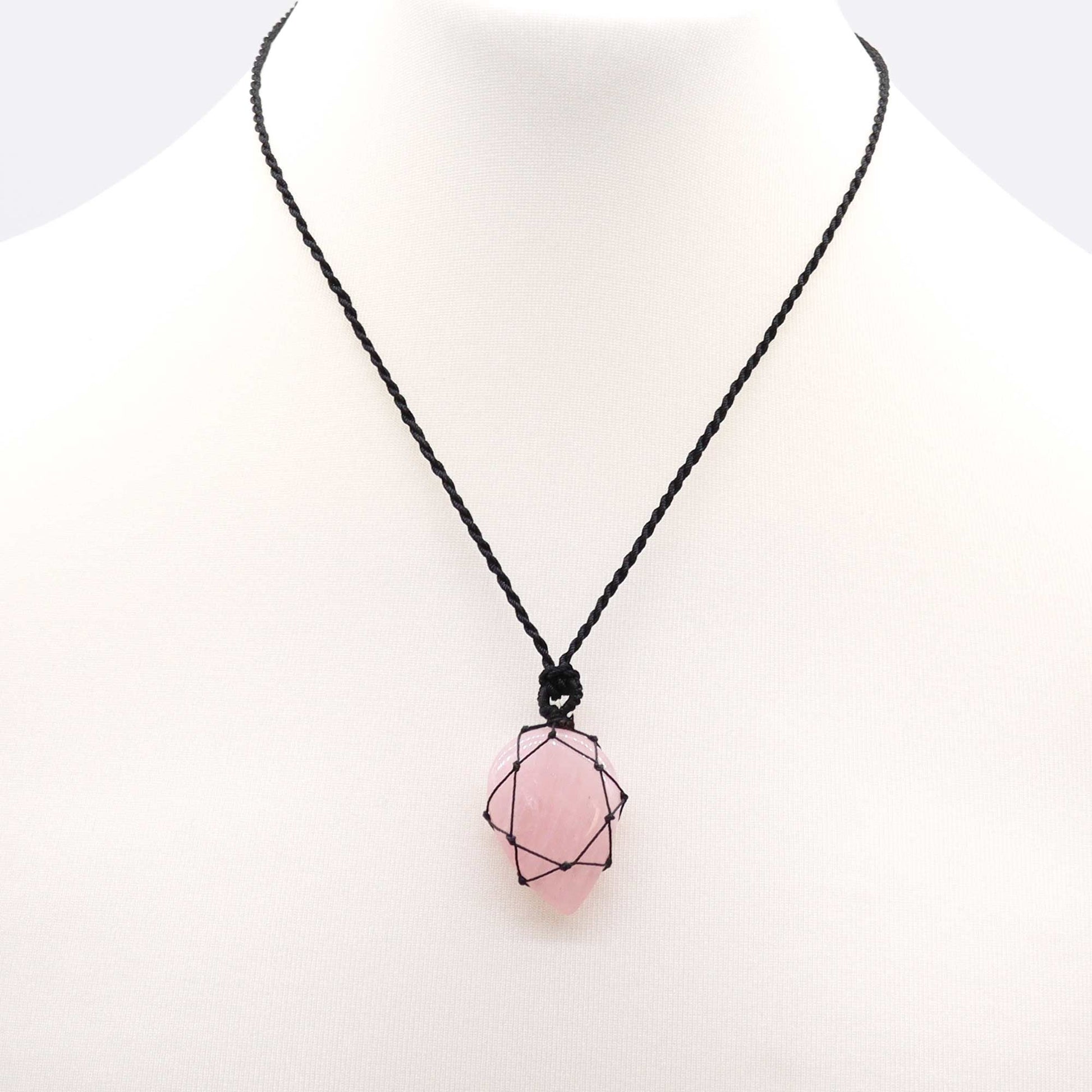 Laced Gemstone Teardrop Pendant - Rose Quartz - Luna Panther