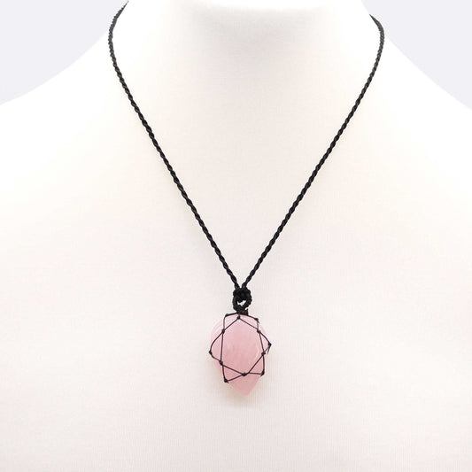 Laced Gemstone Teardrop Pendant - Rose Quartz - Luna Panther alternate view