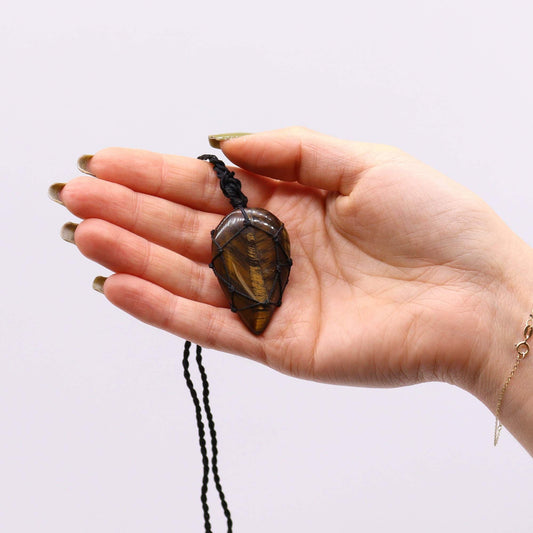 Laced Gemstone Teardrop Pendant - Tigereye - Luna Panther