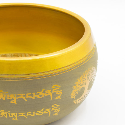 Large Aluminium Singing Bowl – Buddha Tree of Life – Copper Colour (19 cm) — singing bowl, image 2 of 7. alternate view